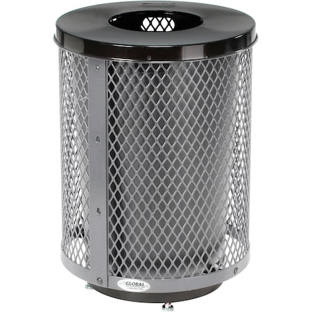 Global Industrial Outdoor Diamond Steel Trash Can With Flat Lid & Base, 36 Gallon, Gray 261924GYD
